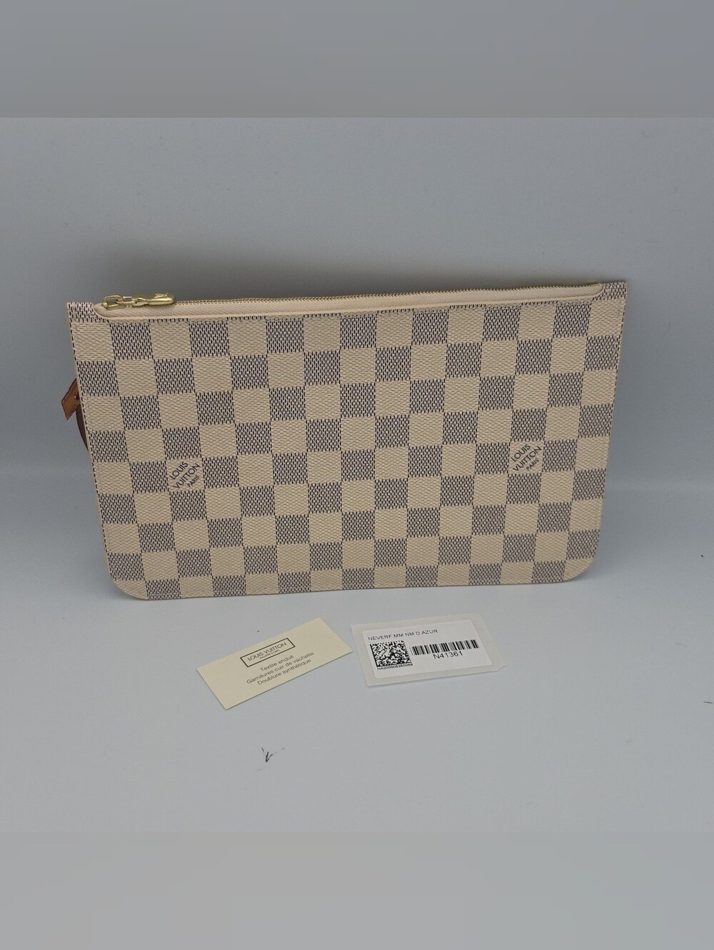 Louis Vuitton White/Stripe Damier Azur Neverfull MM Pochette Wristlet (NWT)COA✨️
